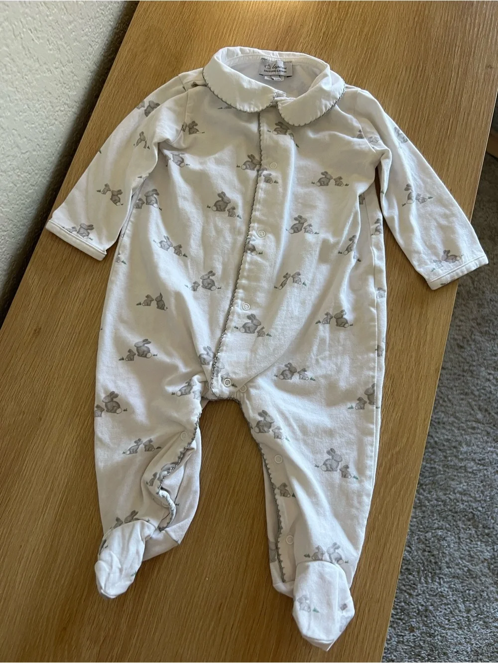 Lapinou Footed One-Piece with Bunny Print, 6-9m